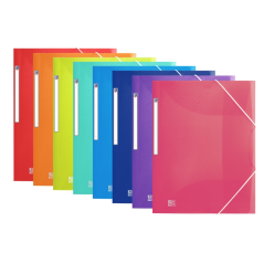LOT de 10 Chemise Oxford Urban A3+ en caoutchouc - Couverture plastique translucide - 3 rabats - Dos 25 mm - Couleurs assorties