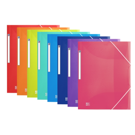 LOT de 10 Chemise Oxford Urban A3+ en caoutchouc - Couverture plastique translucide - 3 rabats - Dos 25 mm - Couleurs assorties