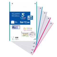 LOT de 17 Oxford School Pack de 5 Recharges A4 - Dots 100 Feuilles - Couleurs Assorties