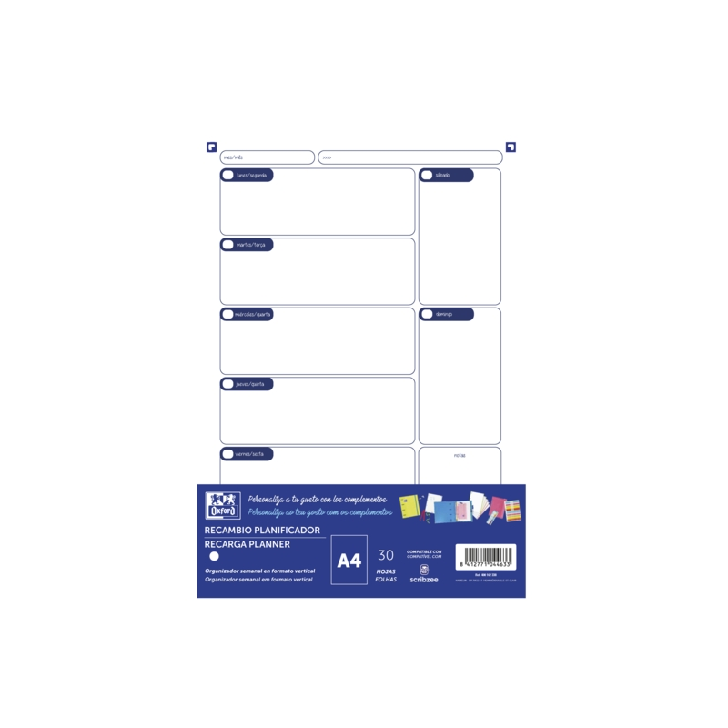 LOT de 15 Oxford A4 Planner Remplacement 30 feuilles - Non daté - Idéal pour organiser vos tâches quotidiennes - Compatible avec