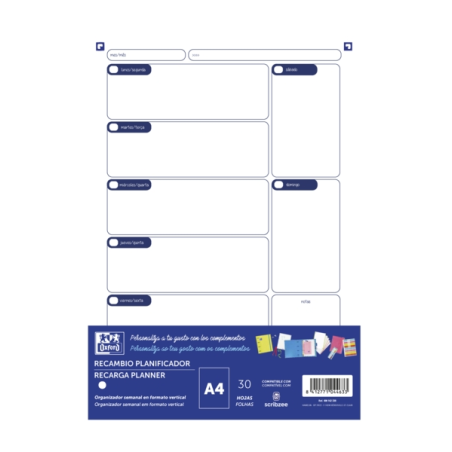 LOT de 15 Oxford A4 Planner Remplacement 30 feuilles - Non daté - Idéal pour organiser vos tâches quotidiennes - Compatible avec