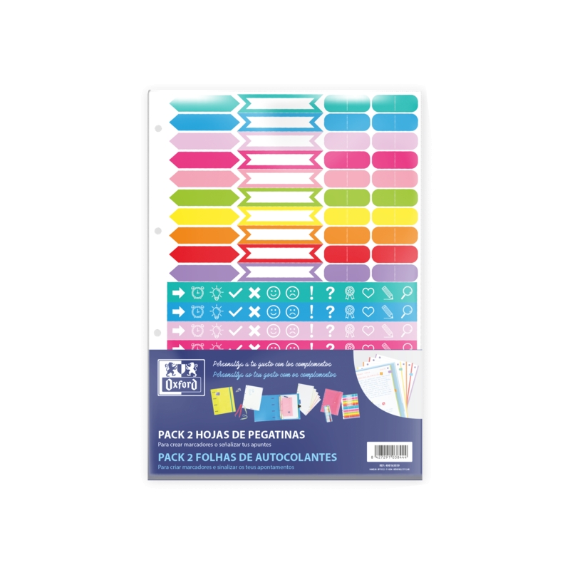 LOT de 10 Oxford Pack de 2 Feuilles d'Autocollants - Design Varié - Adhésif de Haute Qualité - Idéal pour Décorer les Carnets