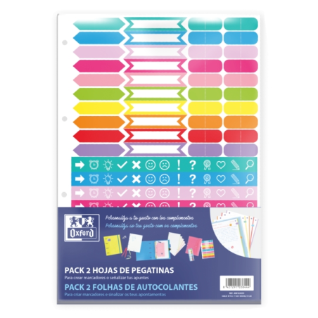 LOT de 10 Oxford Pack de 2 Feuilles d'Autocollants - Design Varié - Adhésif de Haute Qualité - Idéal pour Décorer les Carnets
