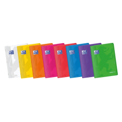 LOT de 10 Oxford Easybook Carnet agrafé A4 – Couverture plastique robuste – 48 feuilles avec marge – Grille 4 x 4 – Couleurs ass