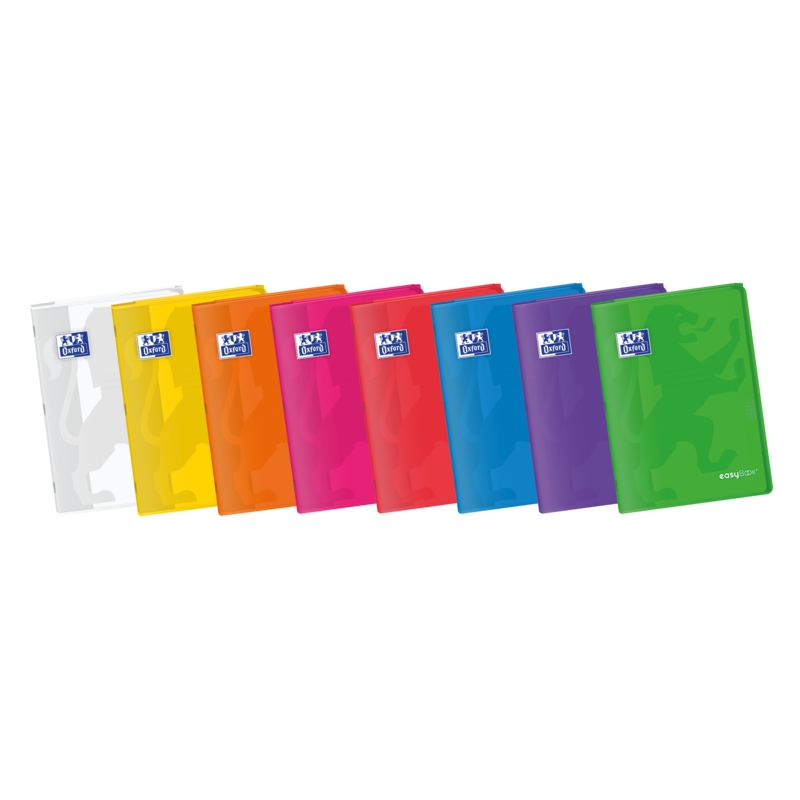 LOT de 10 Oxford Easybook Carnet agrafé A4 – Couverture plastique robuste – 48 feuilles avec marge – Grille 4 x 4 – Couleurs ass