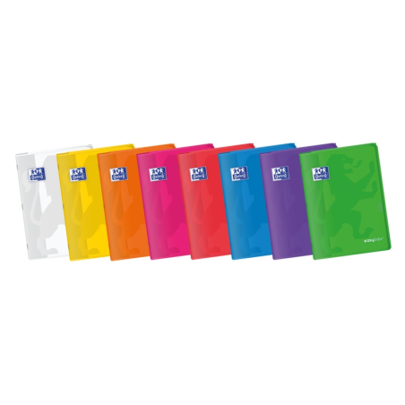 LOT de 10 Oxford Easybook Carnet agrafé A4 – Couverture plastique robuste – 48 feuilles avec marge – Grille 4 x 4 – Couleurs ass