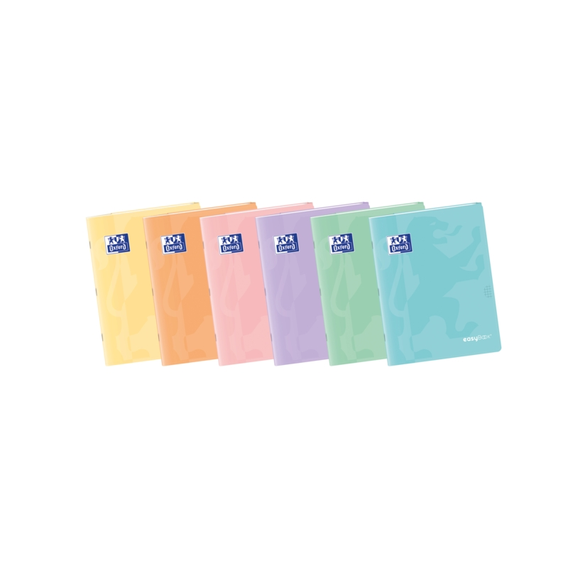 LOT de 10 Oxford Easybook Carnet agrafé A4 – Couverture plastique robuste – 48 feuilles avec marge – Grille 4 x 4 – Design paste