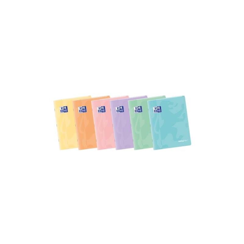 LOT de 10 Oxford Easybook Carnet agrafé A5 - Couverture plastique robuste - 48 feuilles avec marge - Design pastel 4x4 - Idéal p