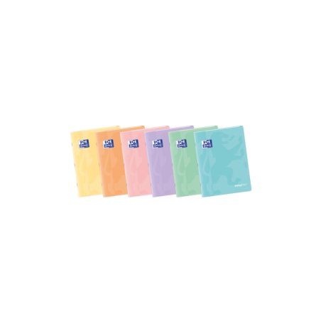 LOT de 10 Oxford Easybook Carnet agrafé A5 - Couverture plastique robuste - 48 feuilles avec marge - Design pastel 4x4 - Idéal p