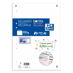 LOT de 20 Oxford School A5 Recharge Dots 80 Feuilles - Papier de haute qualité - Points pour organiser vos notes