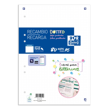 LOT de 20 Oxford School A5 Recharge Dots 80 Feuilles - Papier de haute qualité - Points pour organiser vos notes