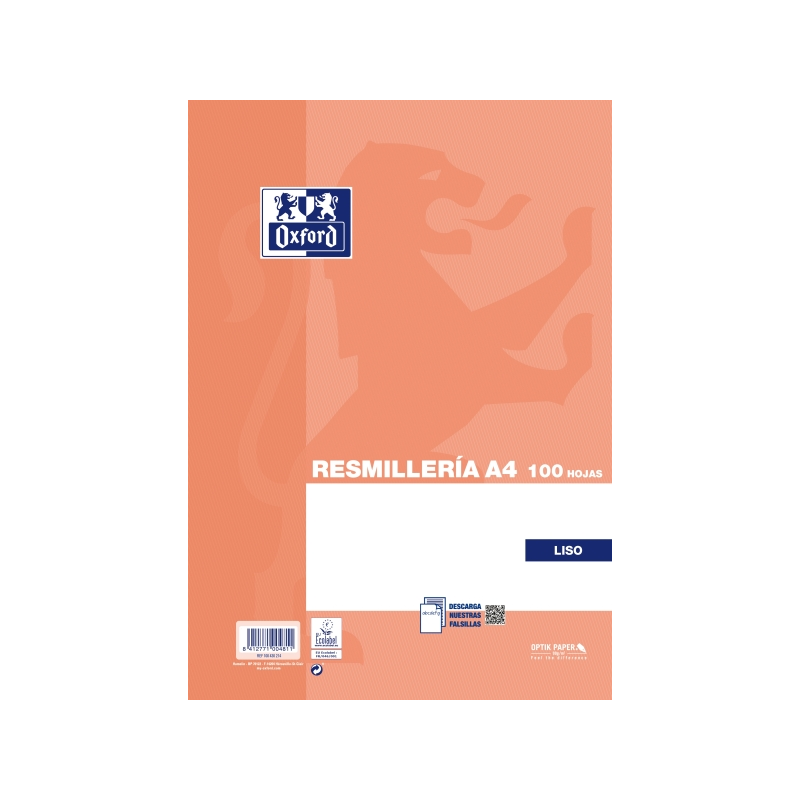 Ramette Oxford de 100 feuilles blanches - Format A4 - Couverture souple - Sans perforations - Orange