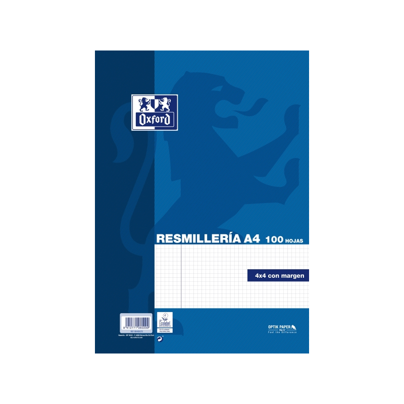 Ramette Oxford de 100 feuilles - Format A4 - Quadrillage 4x4 mm avec marges - Couverture souple - Sans perforations - Bleu