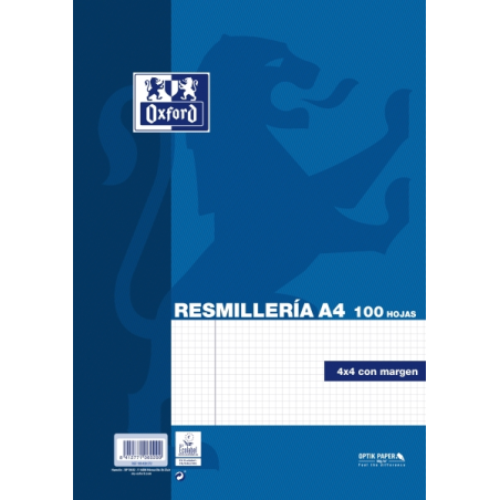 Ramette Oxford de 100 feuilles - Format A4 - Quadrillage 4x4 mm avec marges - Couverture souple - Sans perforations - Bleu