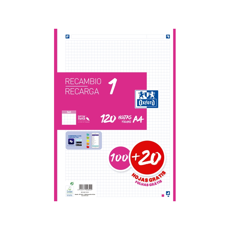 LOT de 13 Recharge Oxford School A4 - 5x5 - 100+20 Feuilles - Couleur Fuchsia