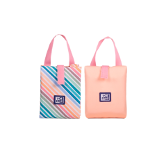 LOT de 4 Porte-aliments réutilisable Oxford avec poignée Colorblock - Polyester recyclé RPET - Sans BPA - Pratique et écologique