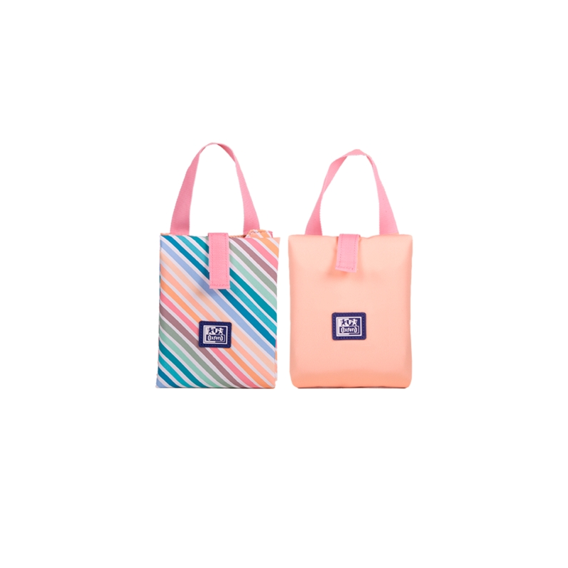 LOT de 4 Porte-aliments réutilisable Oxford avec poignée Colorblock - Polyester recyclé RPET - Sans BPA - Pratique et écologique