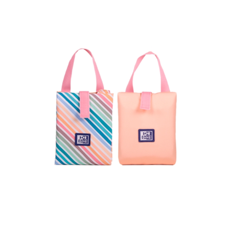 LOT de 4 Porte-aliments réutilisable Oxford avec poignée Colorblock - Polyester recyclé RPET - Sans BPA - Pratique et écologique