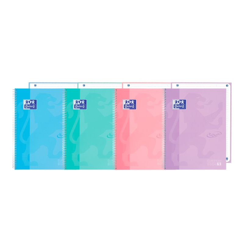LOT de 5 Oxford School Touch Europeanbook 1 A4+ - Couverture extra rigide et résistante - 80 feuilles de haute qualité - Couleur