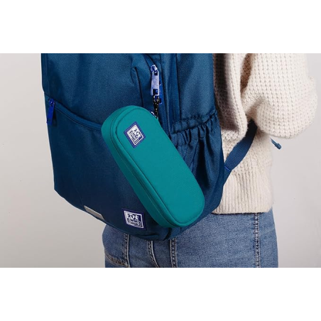 Trousse Oxford Kangoo à crochet en B avec poche intérieure en filet et fermeture élastique pour cahiers - Semi-rigide - Bleu tur