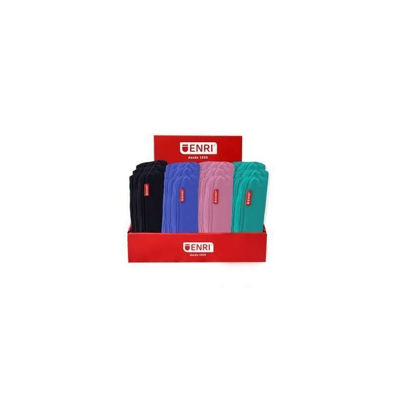 Présentoir Enri de 20 trousses à crayons à 3 compartiments - En polyester - Couleurs : noir, rose, bleu et vert