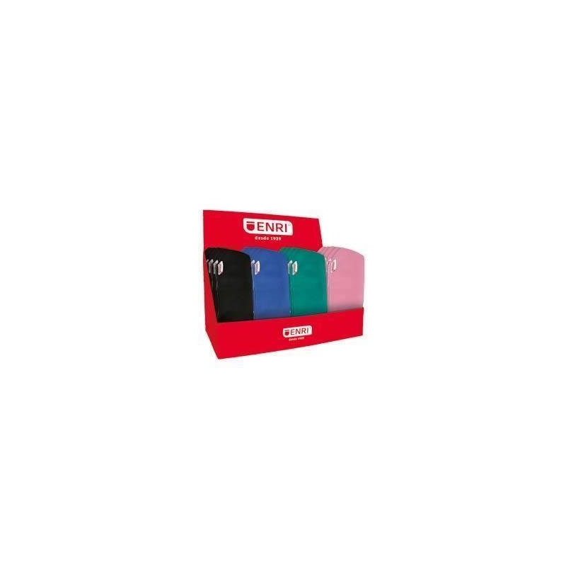 Présentoir Enri de 20 étuis de transport à 1 compartiment - En néoprène - Couleurs noir, rose, bleu et vert