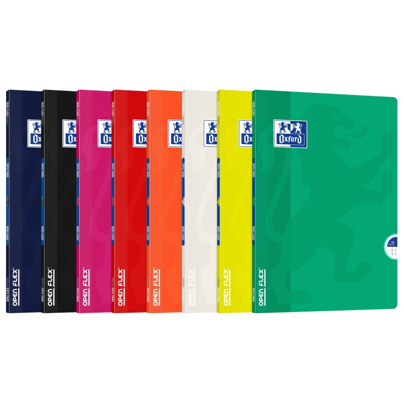 LOT de 10 Cahier agrafé Oxford - Format A4 - 48 feuilles - Quadrillage 5x5 mm - Couverture plastique - Couleurs assorties