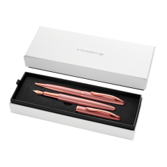 Coffret stylo bille et stylo plume Pelikan Jazz Noble - Corps satiné et détails chromés - Coffret cadeau inclus - Rose
