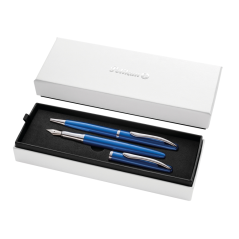 Coffret stylo bille et stylo plume Pelikan Jazz Noble - Corps satiné avec détails chromés - Coffret cadeau inclus - Couleur saph