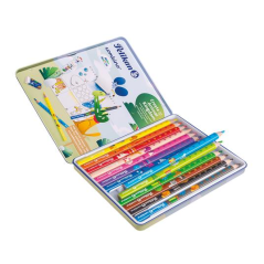 Pelikan - Boîte de 12 crayons de couleur jumbo - Boîte en métal - Forme triangulaire - Corps décoré - Lavables - Non toxiques -