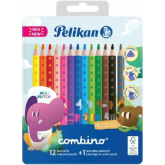 Pelikan - Boîte de 12 crayons de couleur jumbo - Boîte en métal - Forme triangulaire - Corps décoré - Lavables - Non toxiques -
