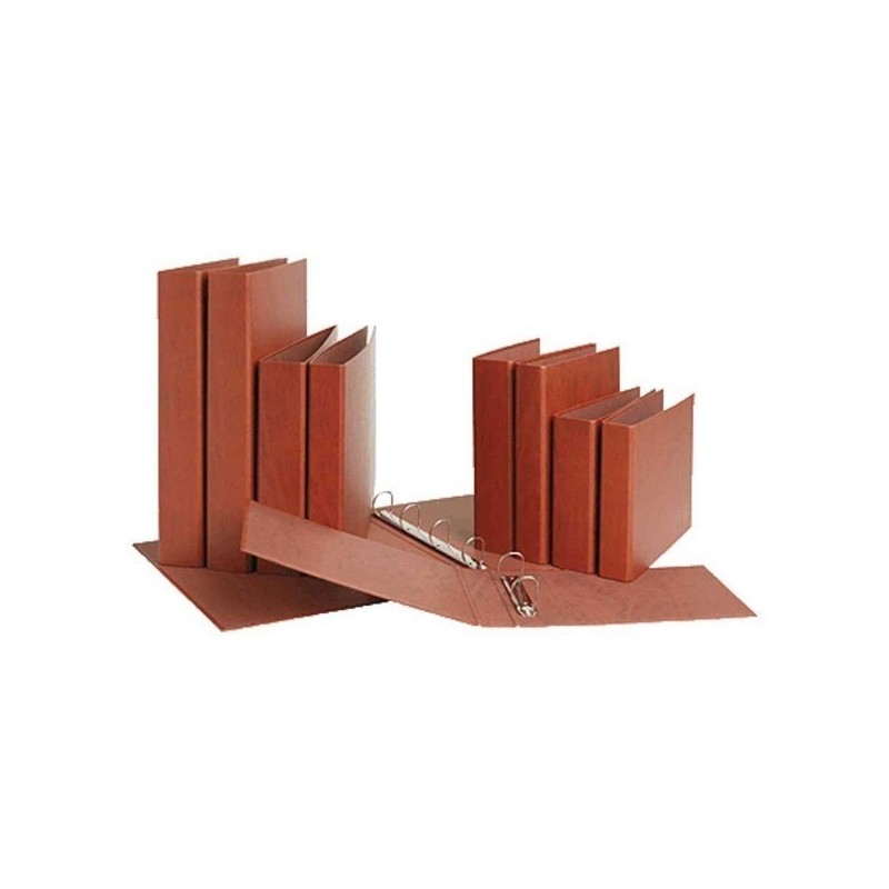 LOT de 10 Mariola Classeur à 4 anneaux en cuir cartonné gaufré – Format folio naturel – Anneaux ronds de 25 mm – Dimensions 34