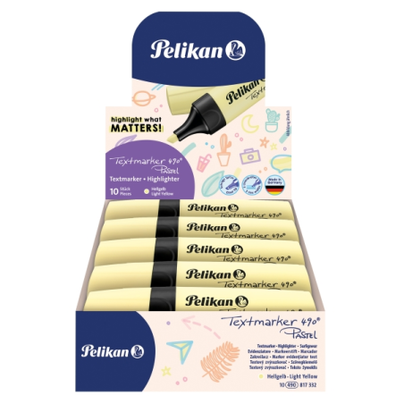 LOT de 10 Marqueur fluorescent Pelikan Textmarker 490 - Ergonomique - À base d'eau - Pointe biseautée avec 3 épaisseurs de trait
