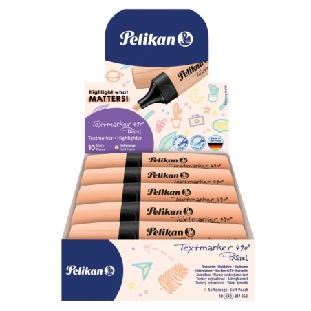 LOT de 10 Marqueur fluorescent Pelikan Textmarker 490 - Ergonomique - À base d'eau - Pointe biseautée avec 3 épaisseurs de trait