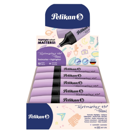 LOT de 10 Marqueur fluorescent Pelikan Textmarker 490 - Ergonomique - À base d'eau - Pointe biseautée avec 3 épaisseurs de trait