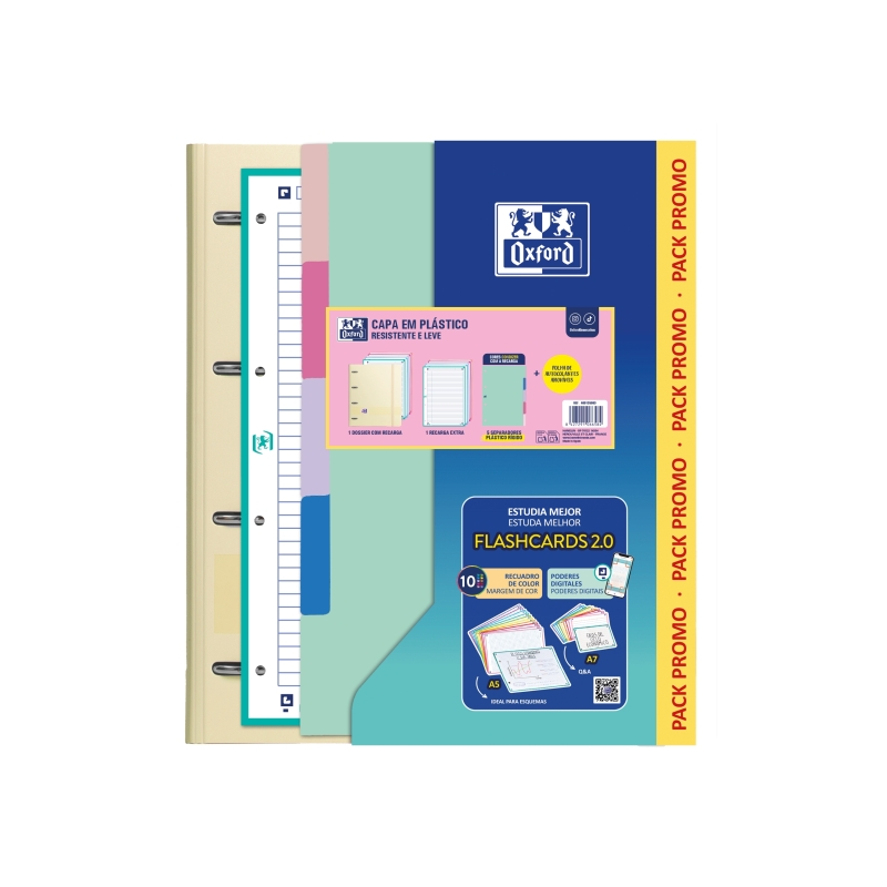 Pack scolaire Oxford Live and Go avec classeur à anneaux A4 Plus - Recharge de 80 feuilles lignées - Intercalaires en plastique