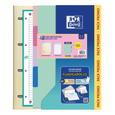 Pack scolaire Oxford Live and Go avec classeur à anneaux A4 Plus - Recharge de 80 feuilles lignées - Intercalaires en plastique