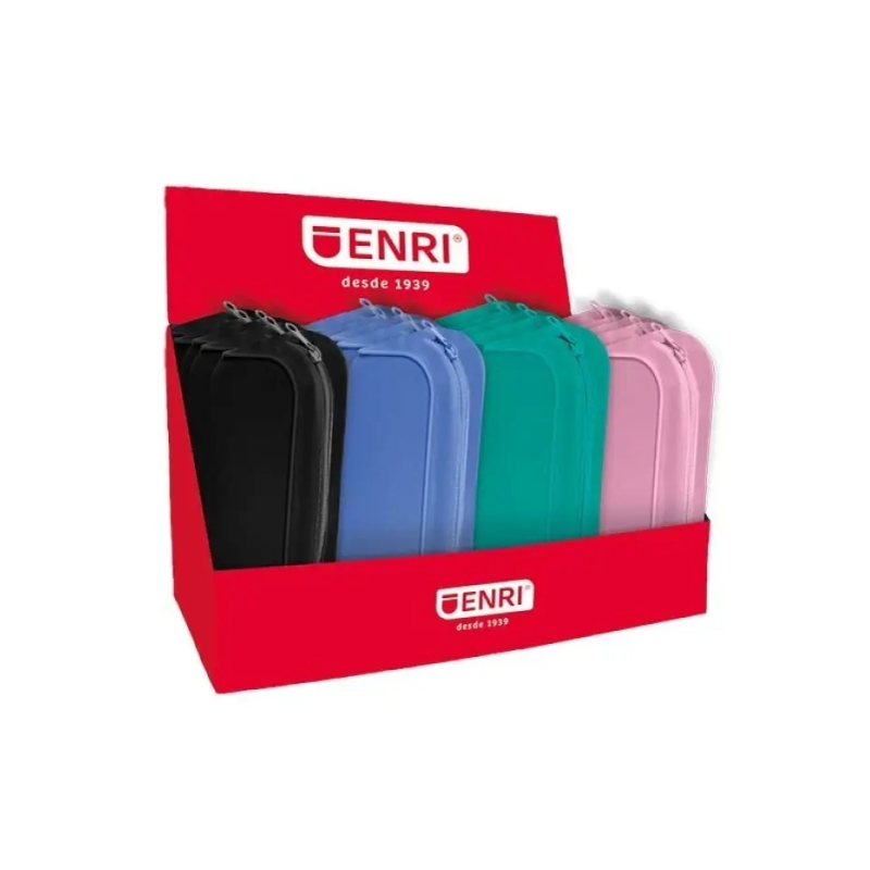 Présentoir Enri de 20 valises de transport avec 3 compartiments - Fermetures éclair - En polyester - Couleurs assorties