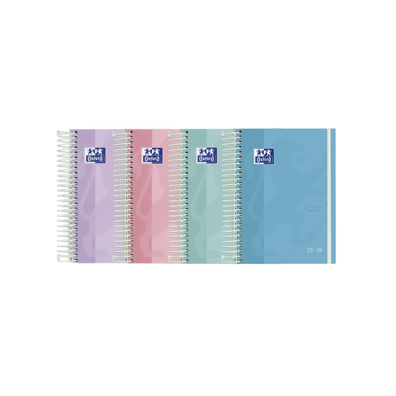 LOT de 8 Agenda scolaire Oxford Touch Pastel 25/26 spirales semainier - Format 4e - Couverture extra-dure enduite tactile - Coin
