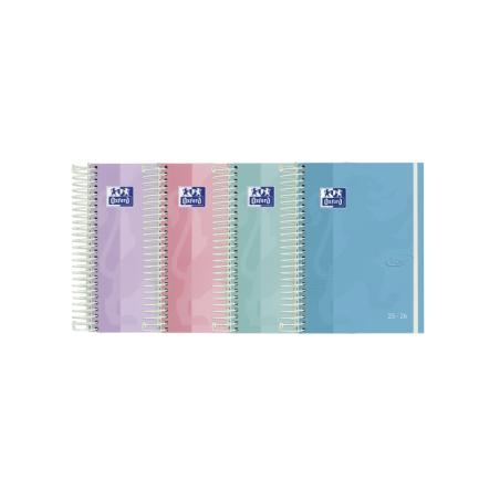 LOT de 8 Agenda scolaire Oxford Touch Pastel 25/26 spirales semainier - Format 4e - Couverture extra-dure enduite tactile - Coin