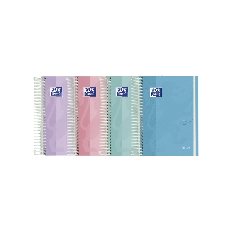 LOT de 8 Agenda scolaire Oxford Touch Pastel 25/26 spirales semainier - Format CM1 - Couverture extra-dure enduite tactile - Coi