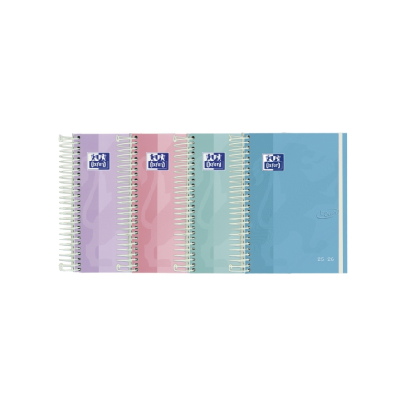 LOT de 8 Agenda scolaire Oxford Touch Pastel 25/26 spirales semainier - Format CM1 - Couverture extra-dure enduite tactile - Coi