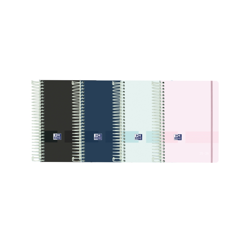LOT de 8 Agenda scolaire Oxford Live & Go 25/26 jours à spirales - Lot de 8 - Couverture plastique opaque - Coins micro-perforés