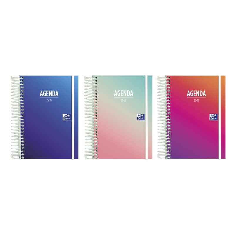 LOT de 8 Agenda scolaire Oxford Gradient 25/26 pages à spirales - Format 8º - Couverture extra rigide - Coins microperforés - Es