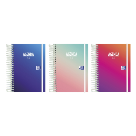 LOT de 8 Agenda scolaire Oxford Gradient 25/26 pages à spirales - Format 8º - Couverture extra rigide - Coins microperforés - Es