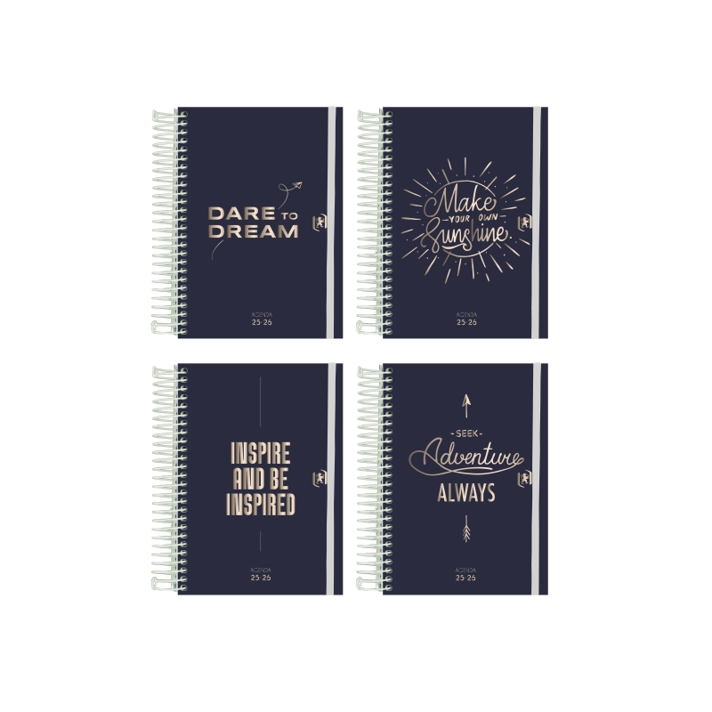 LOT de 8 Agenda scolaire Oxford So Chic 25/26 jours à spirales - Lot de 8 - Couverture extra rigide - Coins micro-perforés - Esp