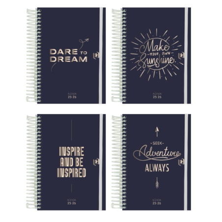 LOT de 8 Agenda scolaire Oxford So Chic 25/26 jours à spirales - Lot de 8 - Couverture extra rigide - Coins micro-perforés - Esp