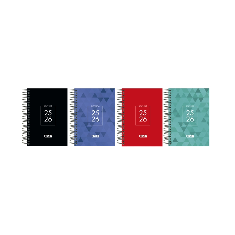 LOT de 5 Agenda scolaire Enri Dentity 25/26 jours, page spirale, format 8°, couverture extra rigide, coins microperforés, espace