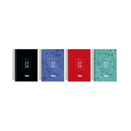 LOT de 5 Agenda scolaire Enri Dentity 25/26 jours, page spirale, format 8°, couverture extra rigide, coins microperforés, espace