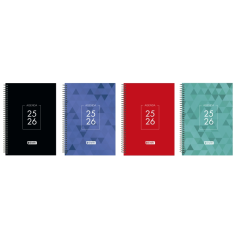 LOT de 4 Agenda scolaire Enri Dentity 25/26, spirale, semainier - Format 4º - Couverture extra rigide - Coins microperforés - Es